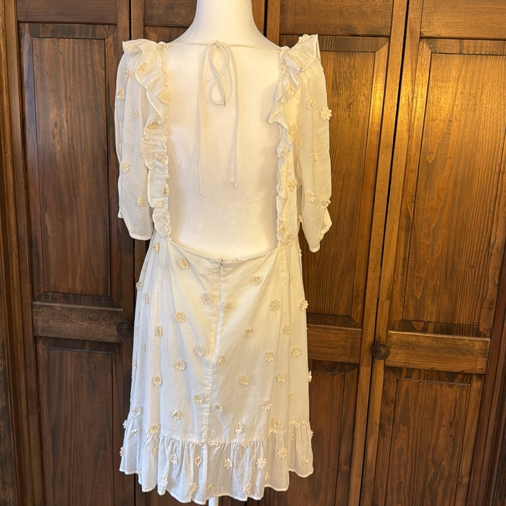 RIXO Camile Floral-Appliquéd Lace Embroidered Cotton-Gauze Dress Cream NWT US 10 - Picture 14 of 16